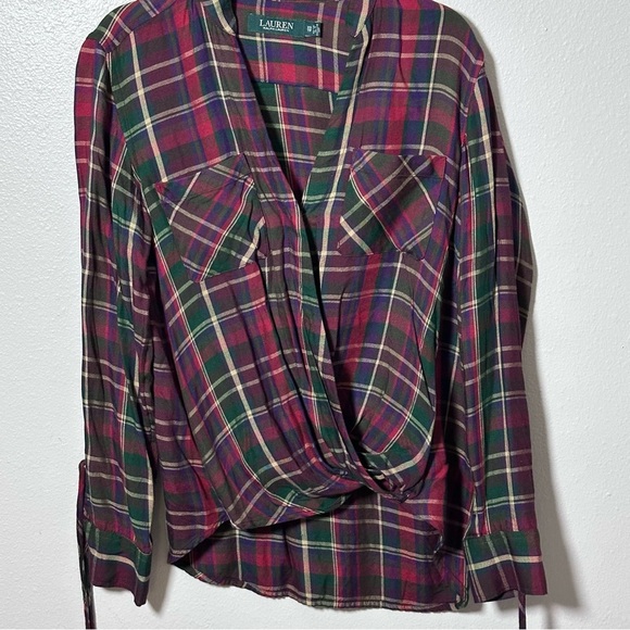 Lauren Ralph Lauren Women Plaid Blouse LongSleeve Surplice Hi-low‎ Shirt size XS - Picture 2 of 8